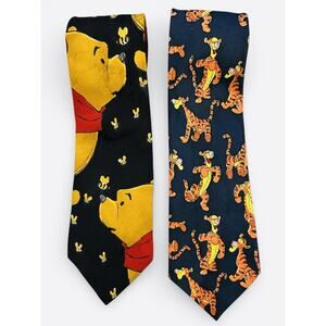 Vintage Lot Of Disney Winnie The Pooh, Black & Tigger Blue Men's Neck Ties